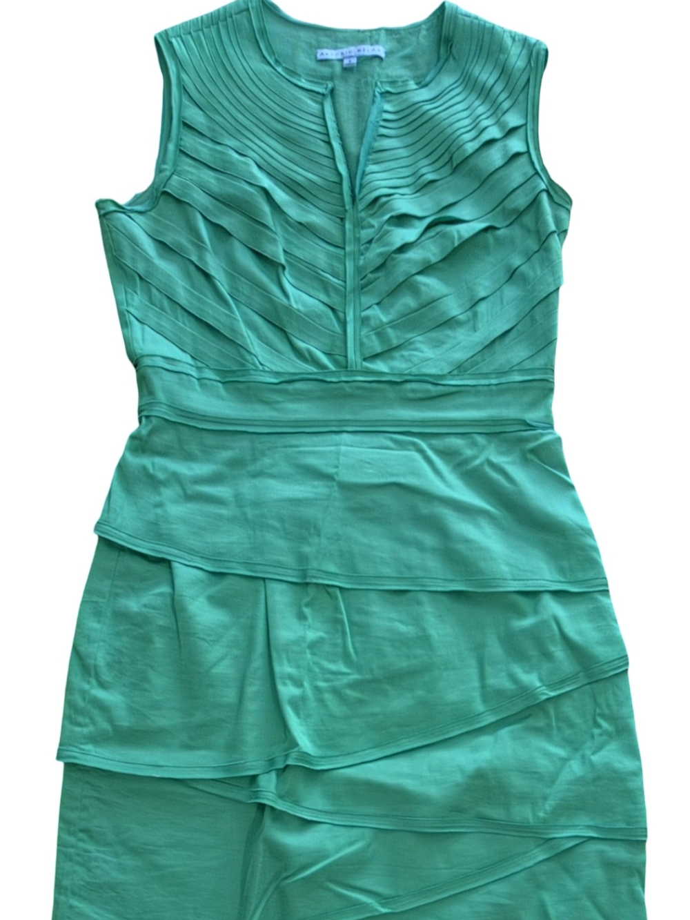 ANTONIO MELANI Sleeveless Tiered Kelly Green Midi Dress